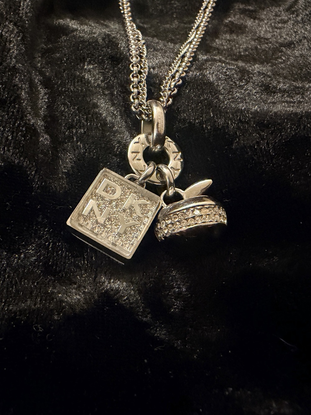 DKNY Reversible Silver Apple Necklace